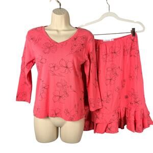 Fresh Produce 2pc Set Small Pink Floral Print V-neck Top Tiered Ruffle Skirt